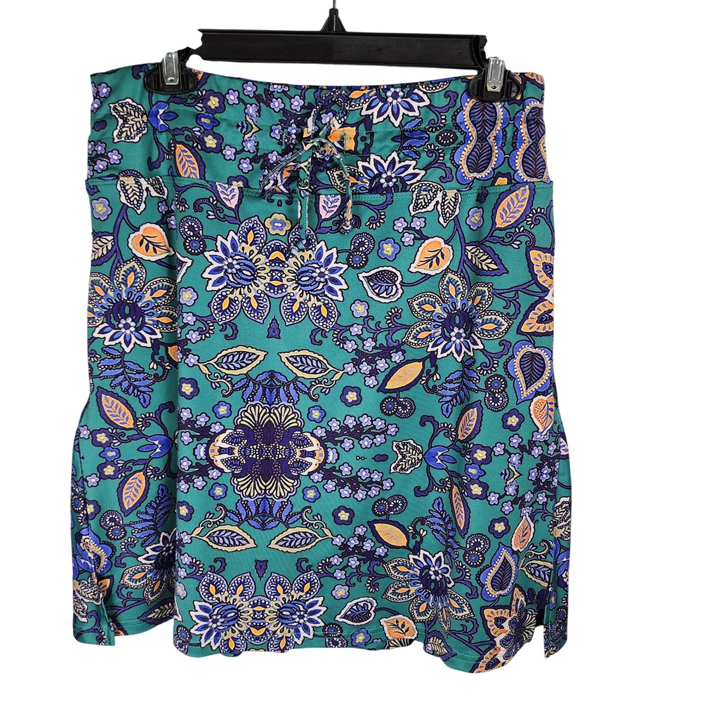 Cool Run Athletic Skort Women Large Teal Floral Paisley Long Tennis Golf Walking